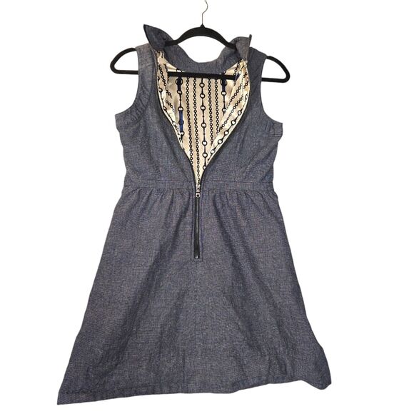 Tulle Brand Womens Small Dress Denim Mini Pockets Belt Pattern Lining Classy - Picture 3 of 16